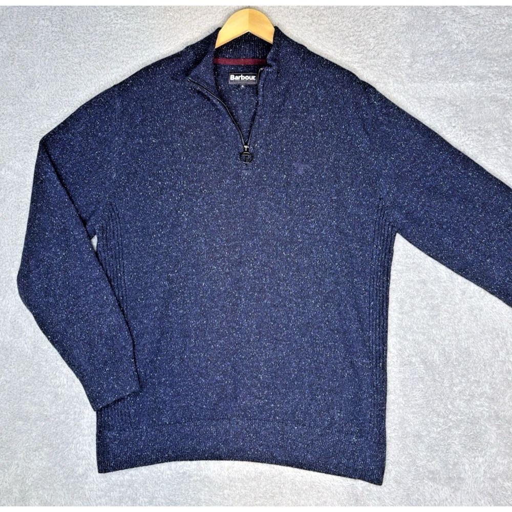 Barbour Tisbury Mens XL Navy Wool Silk Blend Half Zip Donegal Sweater Pullover